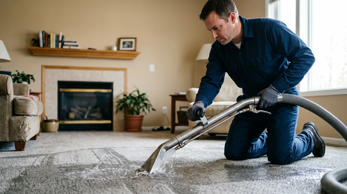 Water damage restoration technician working near Roseville, MI